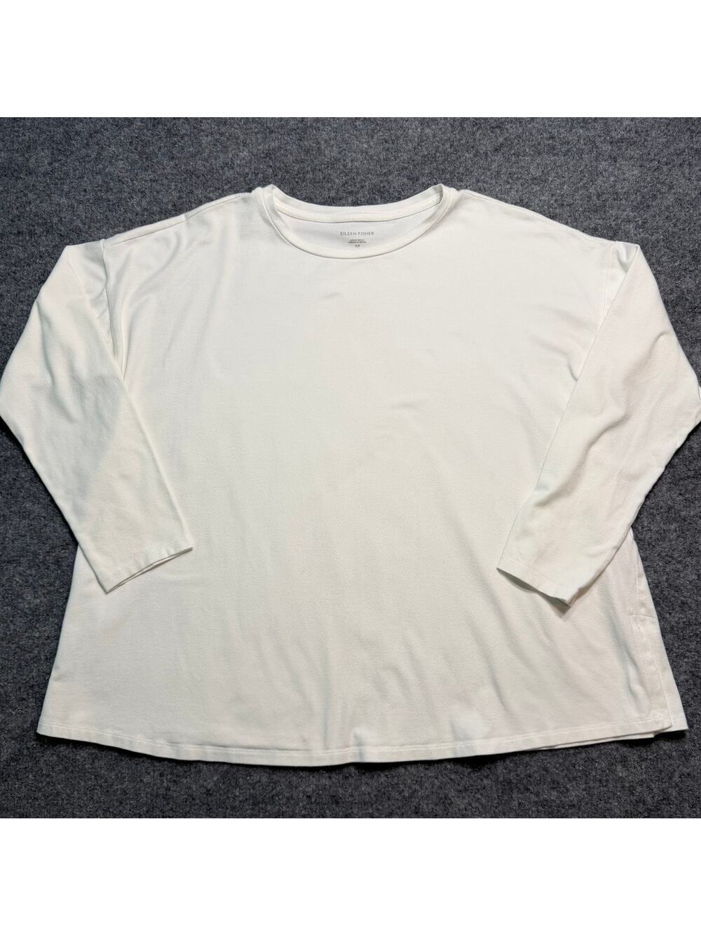 Eileen Fisher White/Ivory Organic Cotton Stretch Boxy Long Sleeve Top Size Small